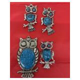 Turquoise/Sterling Silver Owl Pins