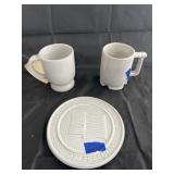3 Pcs - Frankoma Trivet & 2 Mugs