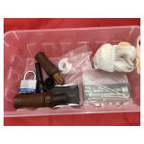 Small Plastic Bin w/2 Duck Calls - Small Flashligh
