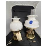 2 - Table Lamps w/Glass Chimneys & Shades