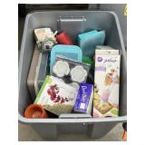 Plastic Bin w/Assorted Household Items - Candles