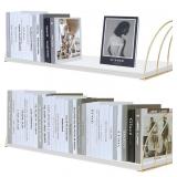 Set of 2 Gold & White Floating Pine Shelves Appro