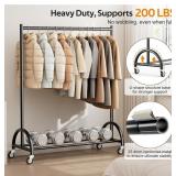 Heavy Duty Clothing Rack on Wheels, Black Metal Fr