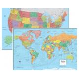 2 PCS World Map & US Map, Approx 32"x50", Plasti