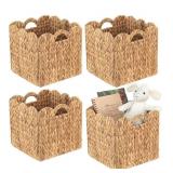 Set Of 4 Foldable Scalloped Water Hyacinth Storage