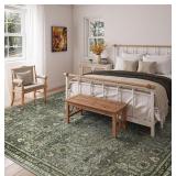 Lahome Dark Sage Green Area Rug, 6x9 Ft, Low-Pile,