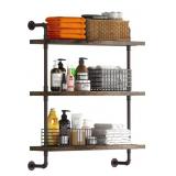 3 Tier Industrial Pipe Shelf, Rustic Wood Floating