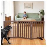 Freestanding Indoor Dog Gate, Foldable Wooden Gate