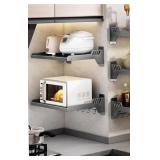 Wall Mounted Microwave Oven Shelf - Grey Hook