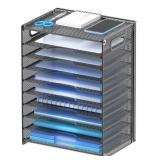 10 Tier Paper Organizer, Letter Tray, Mesh With Ha