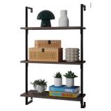 3-Tier Ladder Shelf, Wall Mount, Rustic Brown/Blac