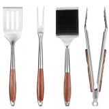 4 Pcs. Rose Wood/Stainless Steel Grill Set - Inclu