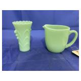 2 - Jadeite Fireking Pitcher & Vase