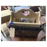 Wood Magazine Rack & Wicker Basket