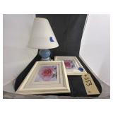 3 Pcs - Framed Wall Art & Small Table Lamp