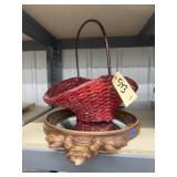 Red Wicker Basket & Plastic Framed Mirror