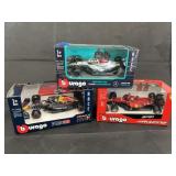 3 Burago Cars - 1:43 Die Cast Race Cars NIB