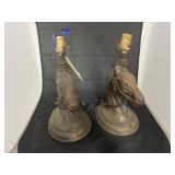 Pair Metal Horsehead Table Lamps - no shades