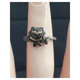 925 14K Black Diamond Kitty Cat Ring