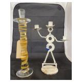 Blown Glass Candle Stick & Metal Candle Stick