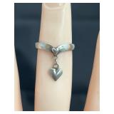 925 Silver Bangle Heart Charm Ring Sz 6