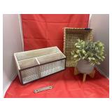 Wicker Basket - Wood Desk Organizer