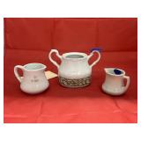 3 Pcs - Small Porcelain Tea Pots & Sterling Sugar