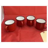 4 Pcs - Red Metal Enameled Coffee Cups