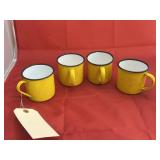 4 Pcs - Yellow Metal Enameled Coffee Cups