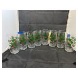 8 Pcs - Indiana Glass Holly & Berry Tumblers