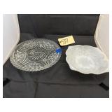 2 Pcs - Milk Glass Bowl & Clear Glass Cake Plate