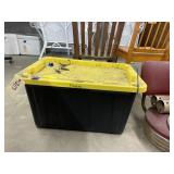 Plastic Bin w/Lid & Plumbing Supplies