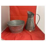 Galvanized Metal Pitcher & Basin