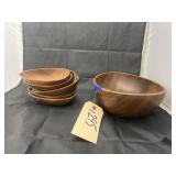 6 Oblong Wood Bowls & Salad Bowl
