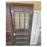 Vintage Wood Door w/Glass Panes & Door Knob