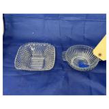 Square Glass Bowl & Round Handled Glass Bowl