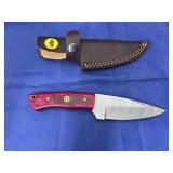 Damascus Steel Fixed Blade Knife in Sheath