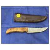 Damascus Steel Fixed Blade Knife in Sheath
