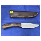 Damascus Steel Fixed Blade Knife in Sheath
