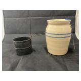 Stoneware Crock & Vintage Flour Sifter