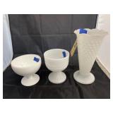 Milk Glass Vase - 2 Milk Glass Goblets