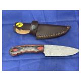 Damascus Steel Fixed Blade Knife in Sheath