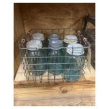 Metal Basket w/6 Ball Mason Canning Jars