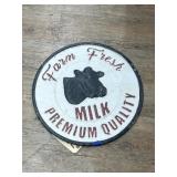 Metal Single Sided Farm Fresh Milk Sign 18"Dia