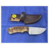 Damascus Steel Fixed Blade Knife in Sheath