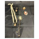Box of Cameo Pins - Pendants - Rings