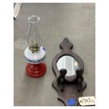 Wooden Oil Lamp Mirrored Hanger w/Oil Lamp