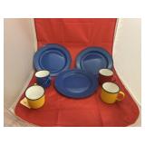 7 Pcs - 4 Metal Coffee Cups & 3 Metal Plates