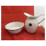 Enameled Pitcher & Wash Basin