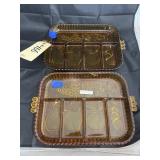 2 Pcs - Amber Glass Divided Serving Trays